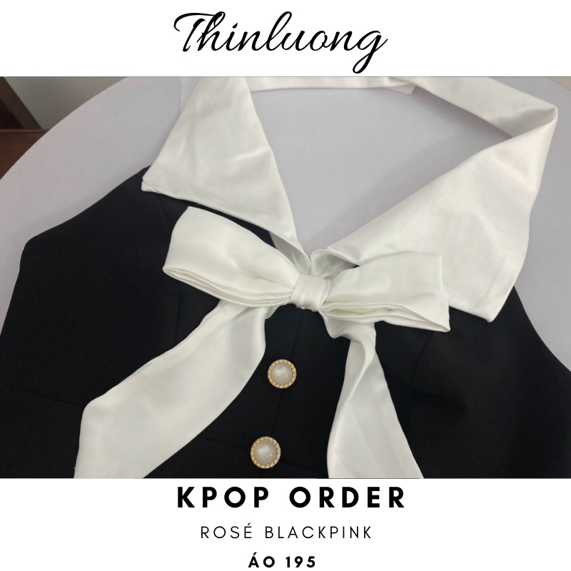 Áo yếm nơ giống Rose Blackpink màu đen kết hợp vải lụa trắng sang trọng