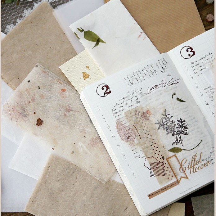 Set 30 tờ giấy hoa lá khô Vintage trang trí sổ, tấm giấy dán sổ Bullet Journal, thiệp, album