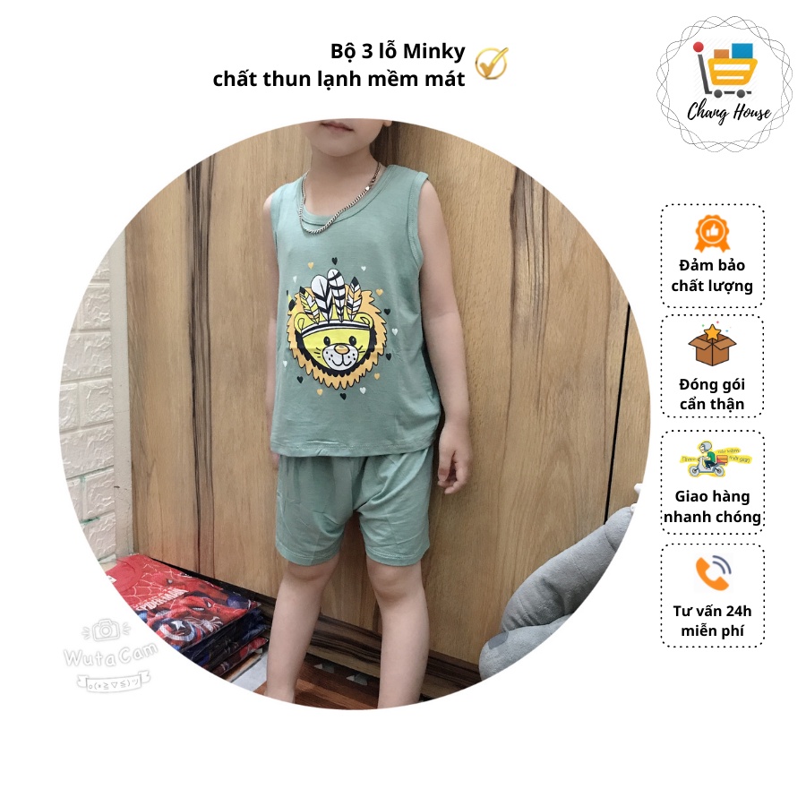 Bộ 3 lỗ Minky Mom chất thun lạnh họa tiết hình thú ngộ nghĩnh cho bé 6-18kg