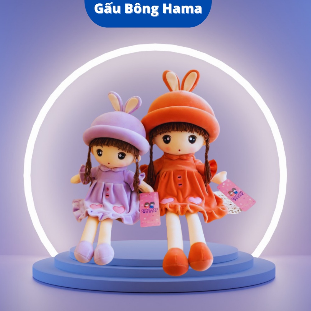 Gấu Bông Búp Bê Váy Nhung Tim Mũ Tai Thỏ Qùa Tặng Dành Cho Bé Gái Gấu Bông Cao Cấp Hama