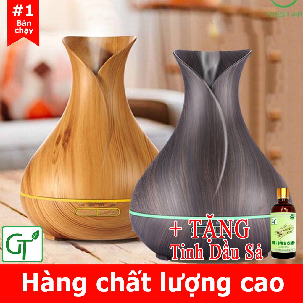 Máy Phun Tinh Dầu 💖𝙁𝙍𝙀𝙀𝙎𝙃𝙄𝙋💖 Máy Khuếch Tán Tinh Dầu Phun Sương Lọ Hoa Tulip 550ml + Tặng Kèm Tinh Dầu Sả