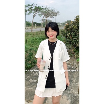 (T.U Bigsize 50-75kg) Áo Blazer Cộc Tay 6 Dọc Khuy Choàng Ngoài Phong Cách Y2K