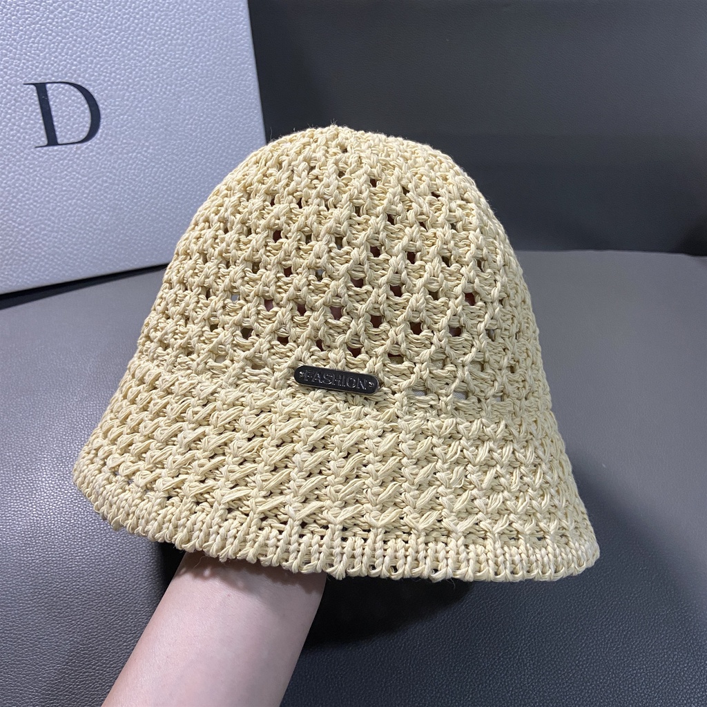 Nón Tai Bèo Đan Cói Phối Lưới Thoáng Khí Phong Cách Hàn Quốc Thời Trang Mùa Hè Xinh Xắn Cho Nữ