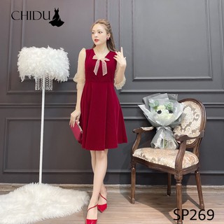 CHIDU Váy công sở cổ nơ dáng xoè tay voan nữ tính SP269