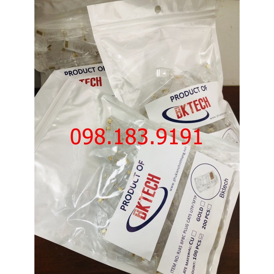 Hạt mạng BKTECH đồng nguyên chất - Gói 100 hạt, Hạt Mạng Golden Japan Cat5 Cat6