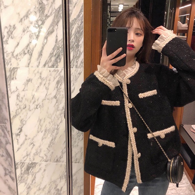 Áo dạ tweed viền voan tơ Organza GNCM
