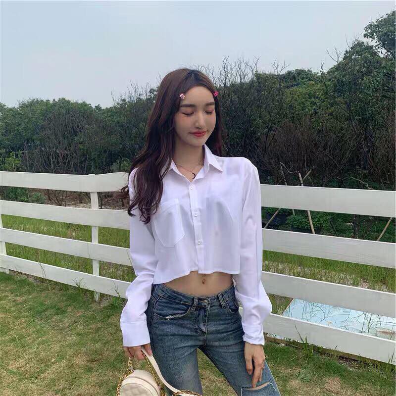 Áo sơ mi croptop tay dài đủ màu cực xinh siêu cá tính