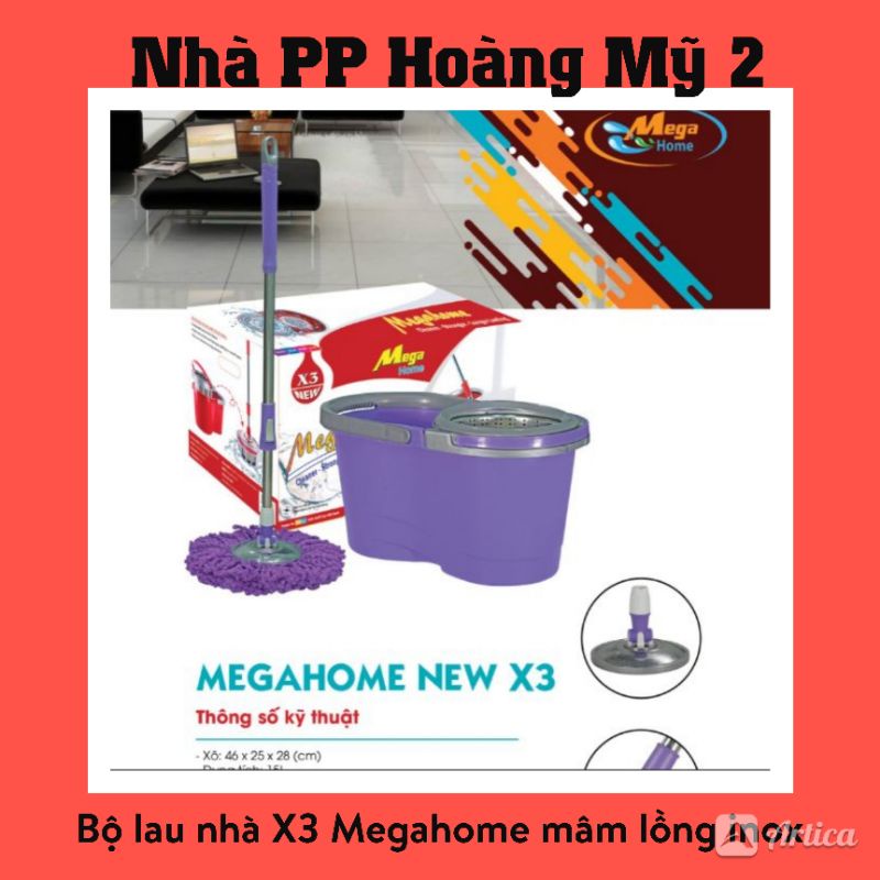 Bộ lau nhà MEGAHOME X3 New - 2 bông- lồng inox