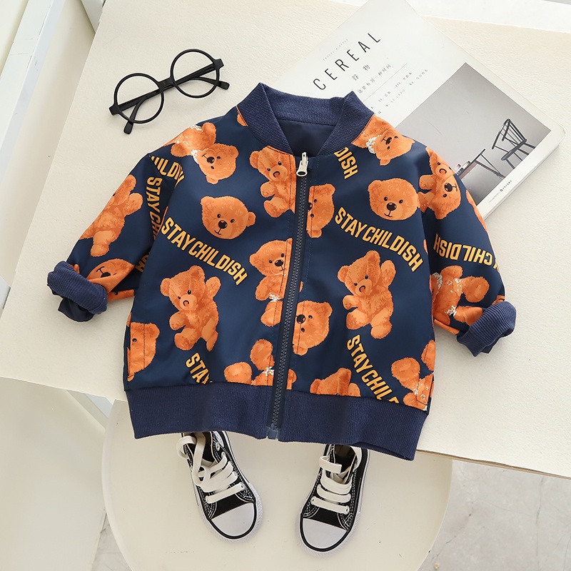 Áo Khoác Hai Mặt Có Khóa Kéo In Hình Gấu Hoạt Hình Kích Thước 80-120cm