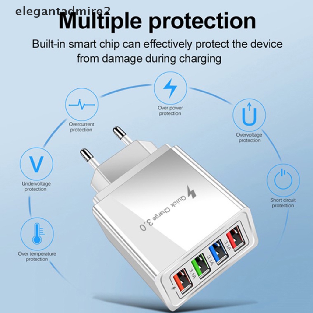 Củ Sạc Nhanh 4 Cổng USB US EU UK 5V Gắn Tường Thông Dụng Cho Điện Thoại