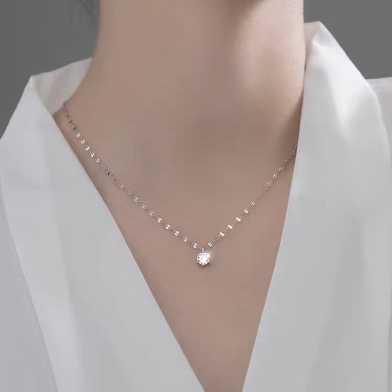 Dây chuyền bạc nữ đính đá lấp lánh mạ vàng trắng, dây chuyền bạc Ý 925 cao cấp DUYSON SILVER [DCXK32]