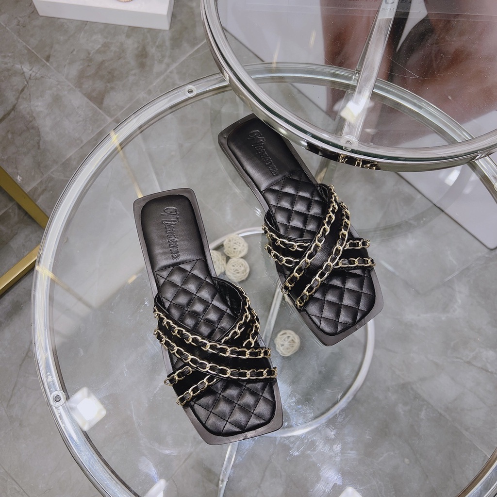 Hàng sẵn: Dép xích quai ngang mũi vuông