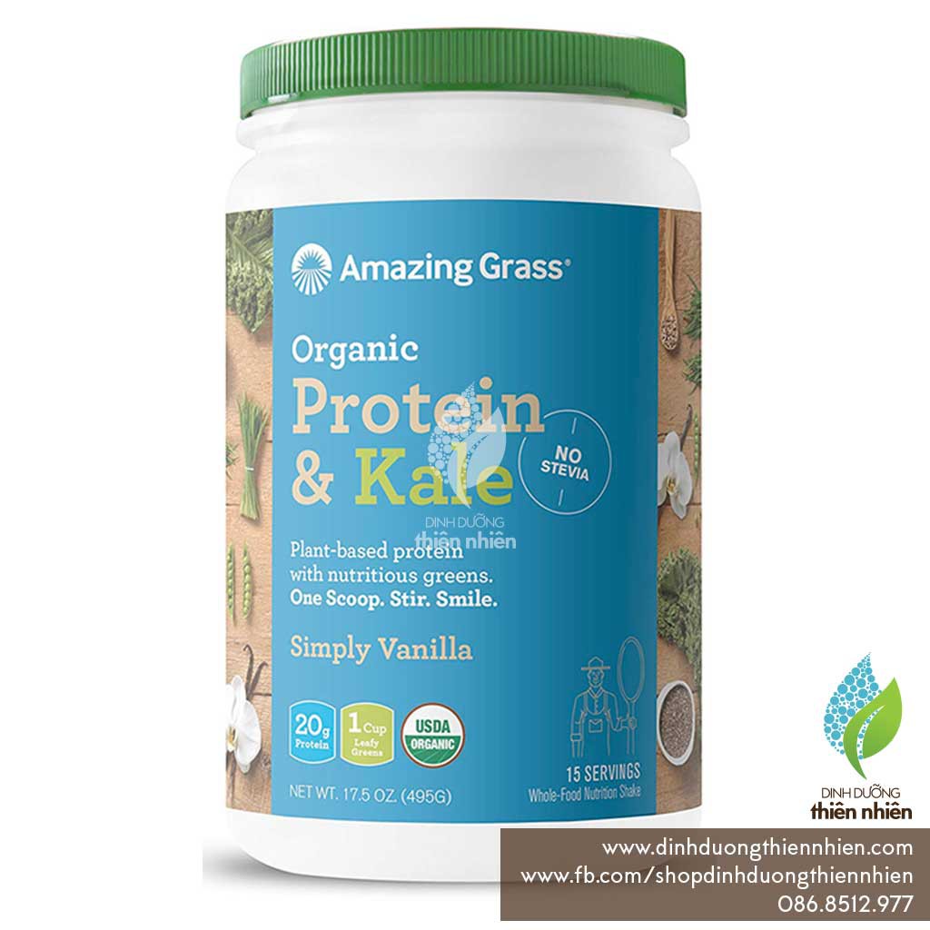 Bột Uống Protein & Cải Xoăn Hữu Cơ Amazing Grass Organic PROTEIN & KALE Superfood Powder