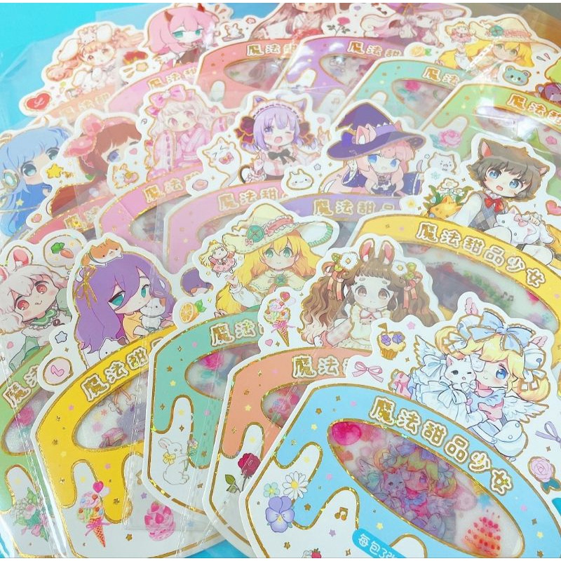 3 tờ sticker siêu đẹp đựng trong bao bì hình cô gái bên bánh kem, mã JJ- SZD