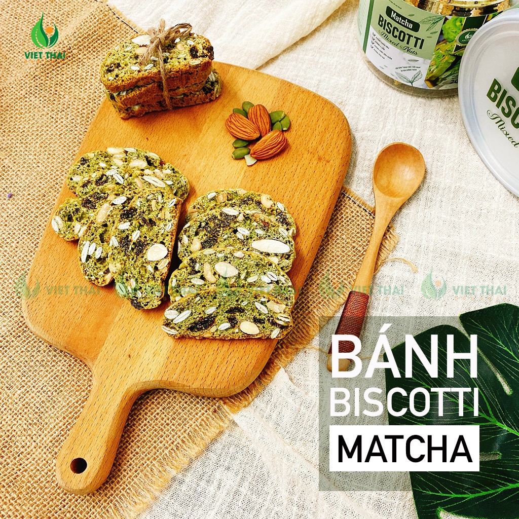 Bánh Biscotti Matcha ăn kiêng, giảm cân heathly 100% nguyên cám, siêu hạt ăn sáng dinh dưỡng Việt Thái Organic