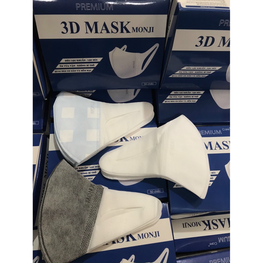 Khẩu Trang 3d Mask Monji kháng khuẩn, lọc bụi mịn, chống tia UV mầu trắng, mầu xanh, mầu đen