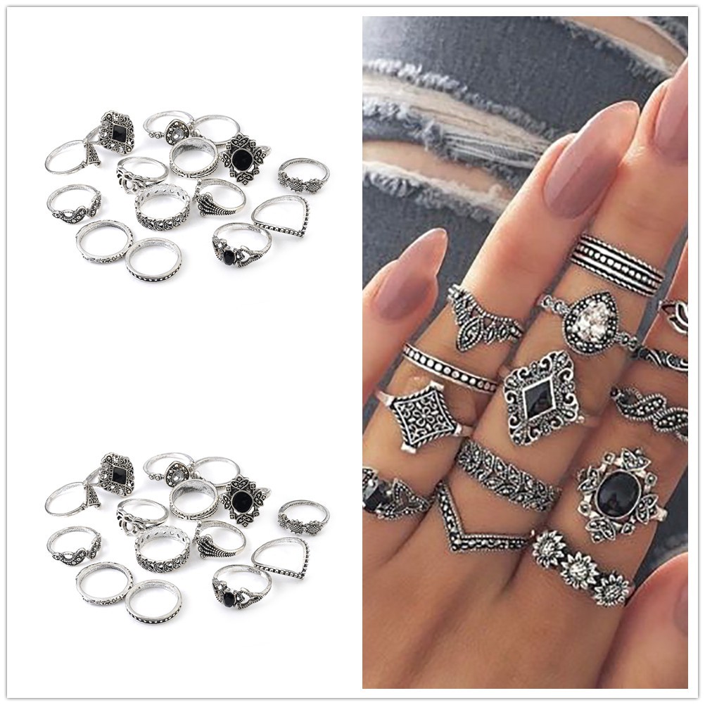 Set 15 nhẫn đeo ngón tay midi phong cách boho cổ điển