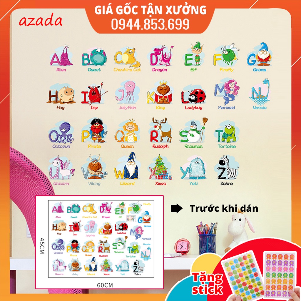 Decal dán tường bảng chữ cái cho bé qv 6221