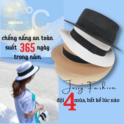 Nón Cói Nữ Rộng Vành Đi Biển Boater JCB01 Jussy Fashion Chất Cói Vành Rộng Nhiều Màu Vintage [CÓ HỘP GIỮ FORM NÓN]