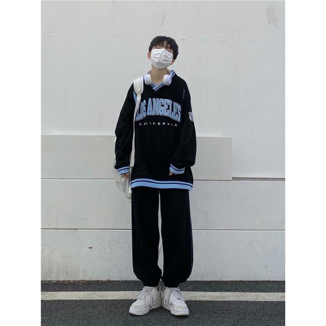 Áo Sweater Nam Nữ Cổ V In Los Angeles - Áo Thu Đông Chất Nỉ Ngoại Mềm Mịn 2 Màu Đen Trắng Unisex Hottrend 2021 X.Store