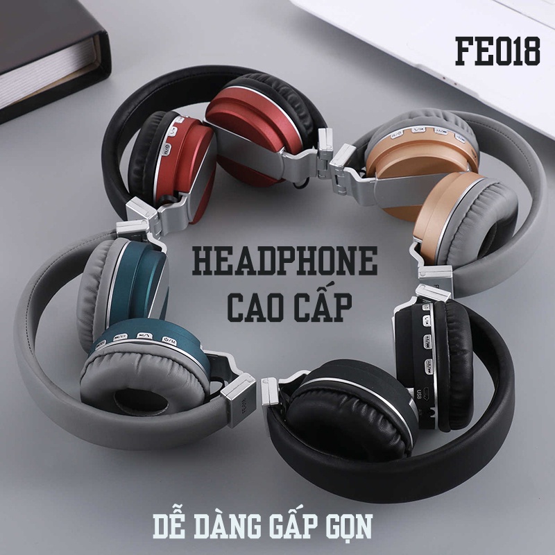 Tai nghe bluetooth chụp tai không dây FE018 cao cấp, headphone bluetooth có thể gập gọn tiện lợi - Lỗi 1 đổi 1