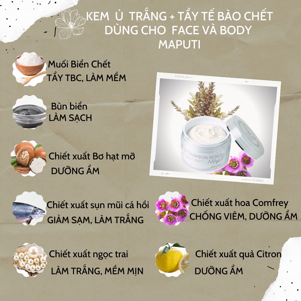 Kem hữu cơ Maputi ủ trắng da mặt và body toàn thân Nhật Cushion Scrub 150g