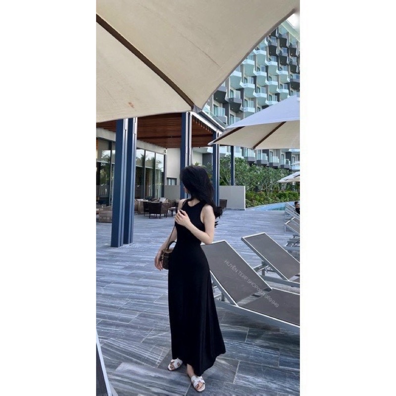 Đầm balo maxi dáng dài thun tăm xoè co giãn