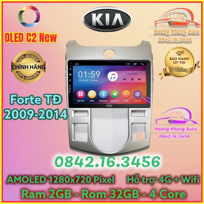 Màn hình Android OLED C2 New Theo Xe KIA FORTE 2009 - 2014, 9 inch ĐIỀU HÒA TỰ ĐỘNG kèm dưỡng và jack zin