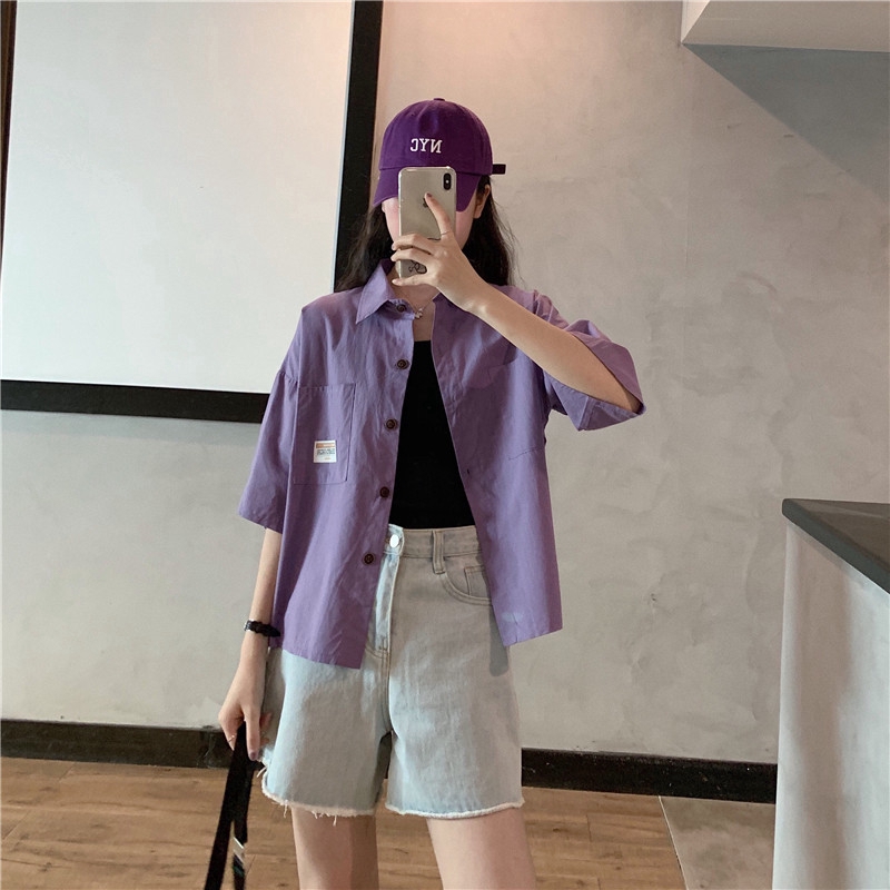 SUXI Áo Sơ Mi Thiết Kế Tay Ngắn Dáng Rộng Kiểu Cách Retro Cho Nữ