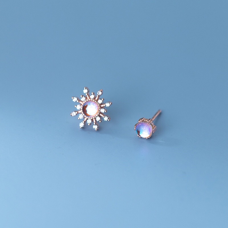 Bông tai bạc đá Moonstone nhân tạo hình hoa tuyết, bông tai bạc nữ Blackmeo