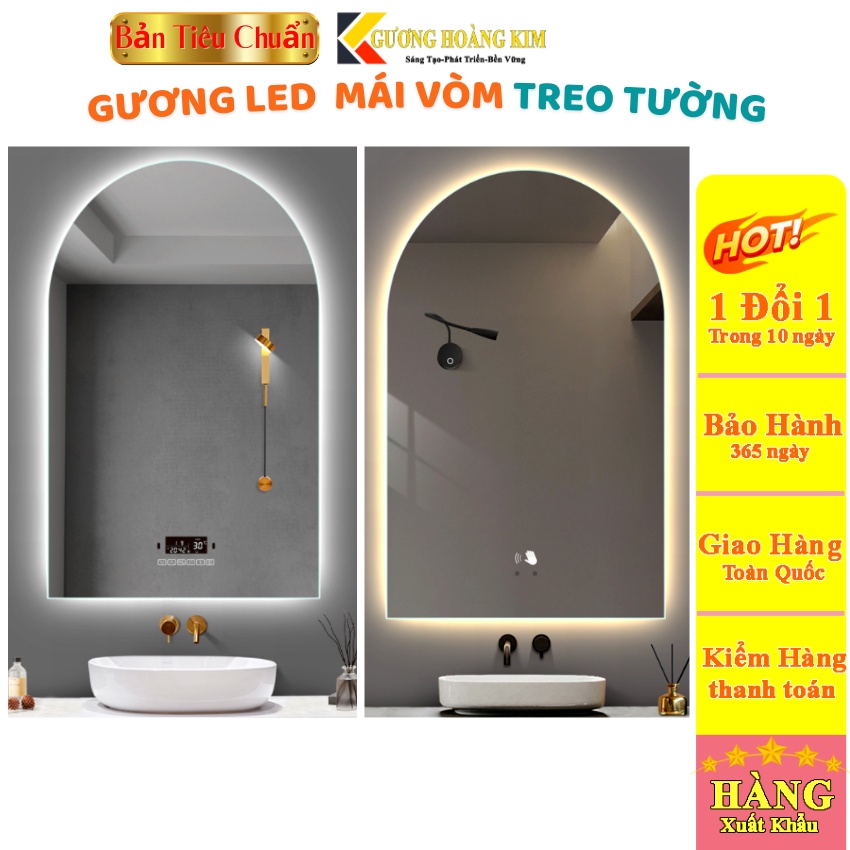 Gương cảm ứng đèn led treo tường gương mái mòm trang điểm makeup nhà tắm kích thước 50x75cm guonghoangkim BTiêuChuẩn