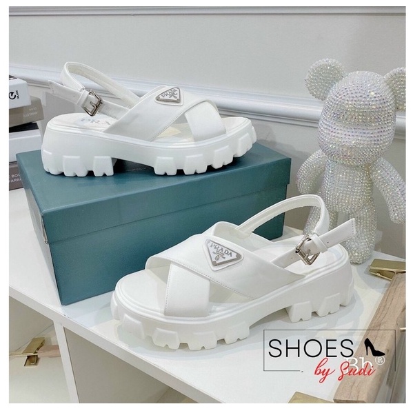 Sandal đen trắng  SUDI - TA002 BCFđế dày quai chéo X bản to đi bền êm chân tăng chiều cao