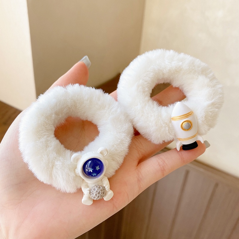 Dây buộc tóc cao su phối lông nhung hình phi hành gia dễ thương xinh xắn