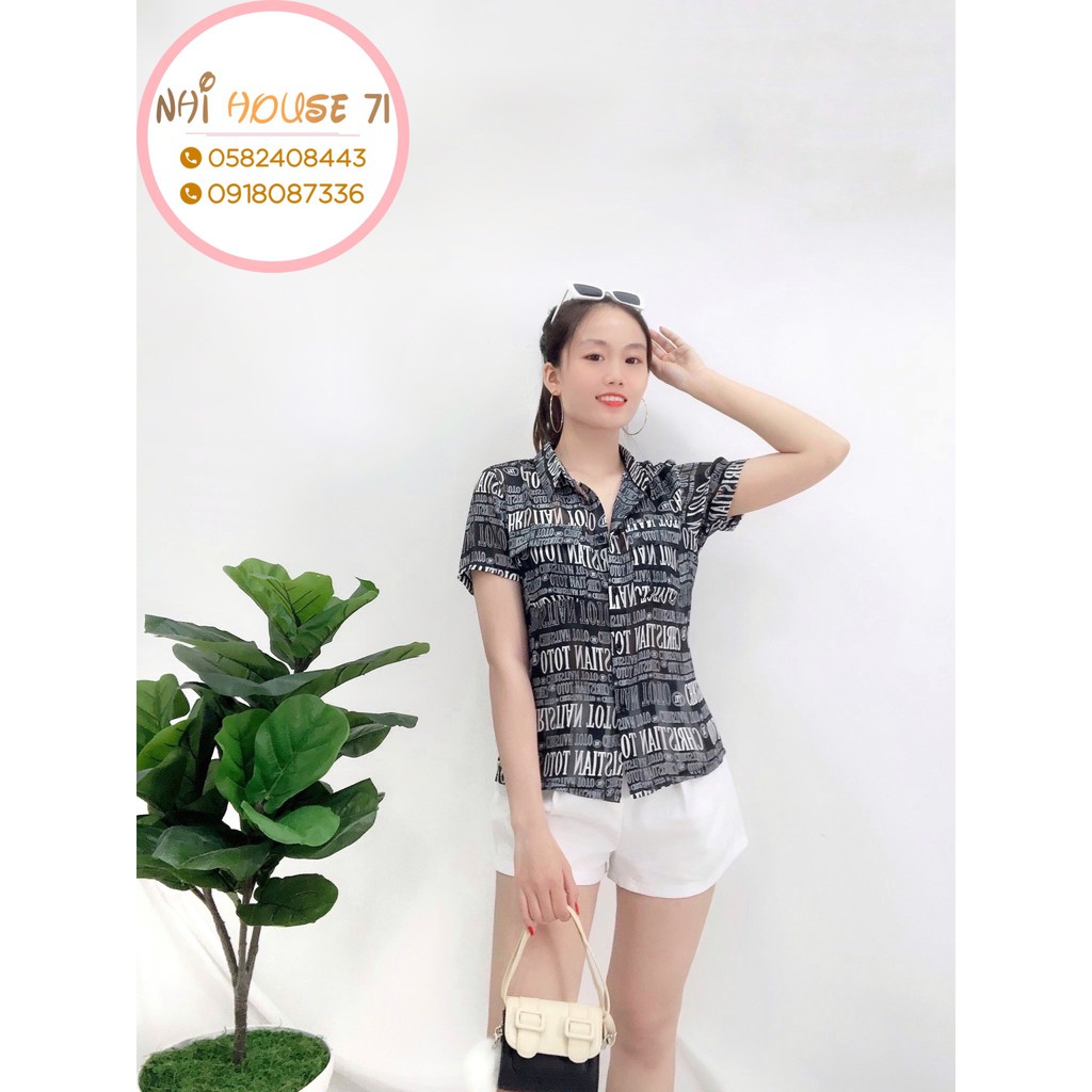 [Freeship 50k] Áo Kiểu Sơ Mi Nữ NHISTORE Cổ Bẻ Chất Tơ Tằm Sọc Tay Ngắn Form Rộng Họa Tiết Thời Thượng Dưới 57KG