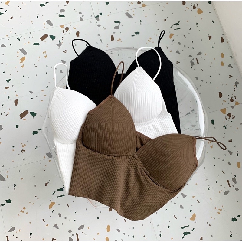 Áo bra ôm, áo croptop khoét sâu, áo 2 dây tăm chun croptop cúp đệm ngực - unny
