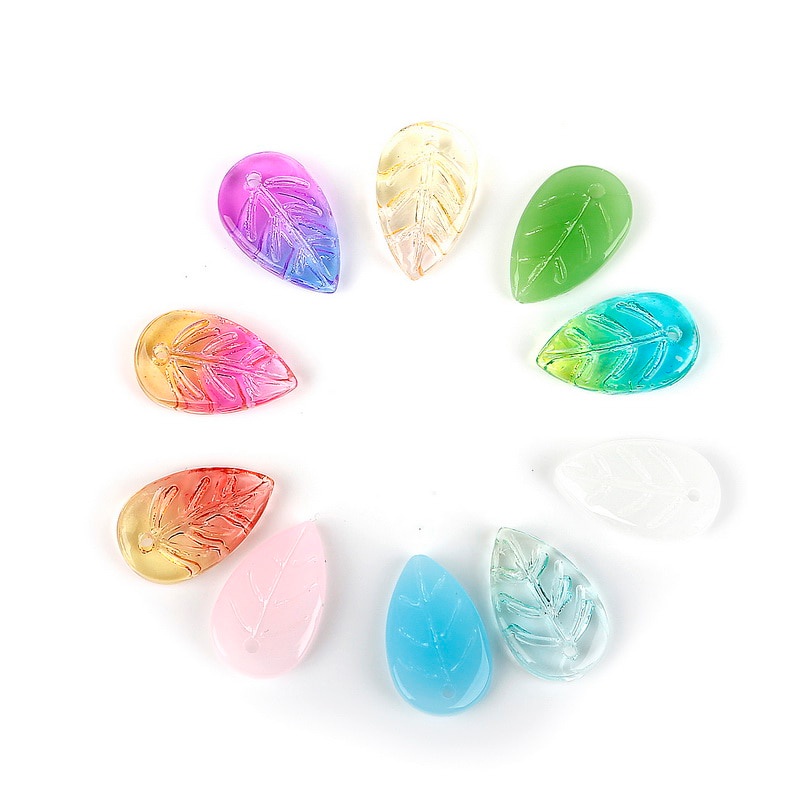 Set 5 mặt phụ kiện hình chiếc lá nhiều màu xinh xắn 18x11mm