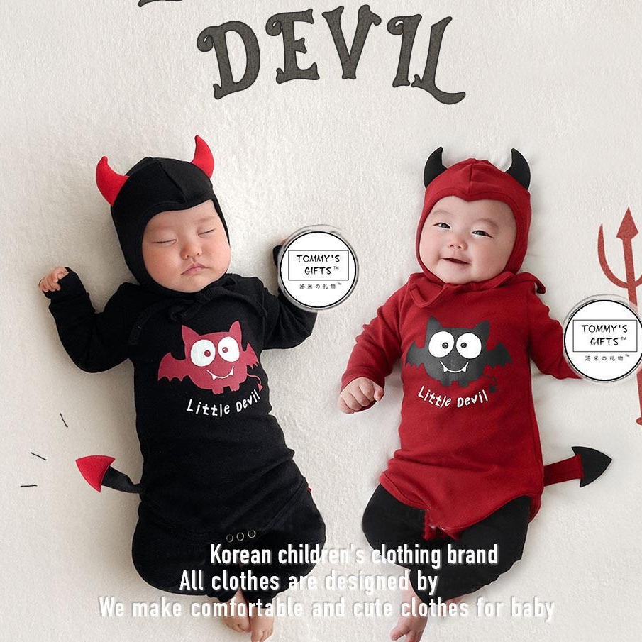 Bộ Áo Liền Quần Tay Dài In Hình Quỷ Nhỏ Dễ Thương Phong Cách Hàn Quốc Thời Trang Mùa Thu Cho Bé Gái 0-24 Tháng Tuổi