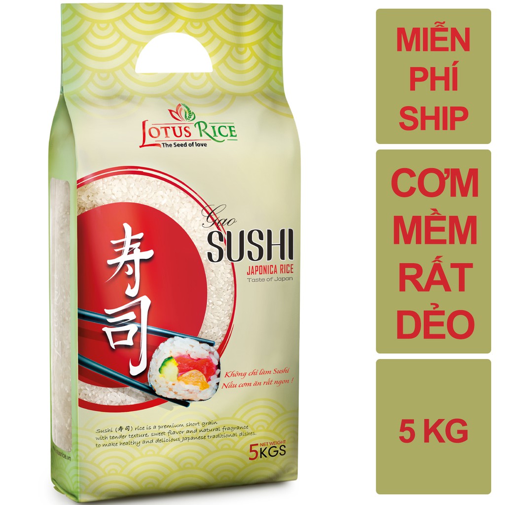 [Mã BMBAU50 giảm 50K đơn 150K] Gạo Nhật Sushi Lotus Rice 5kg - Chuẩn nhà hàng Nhật