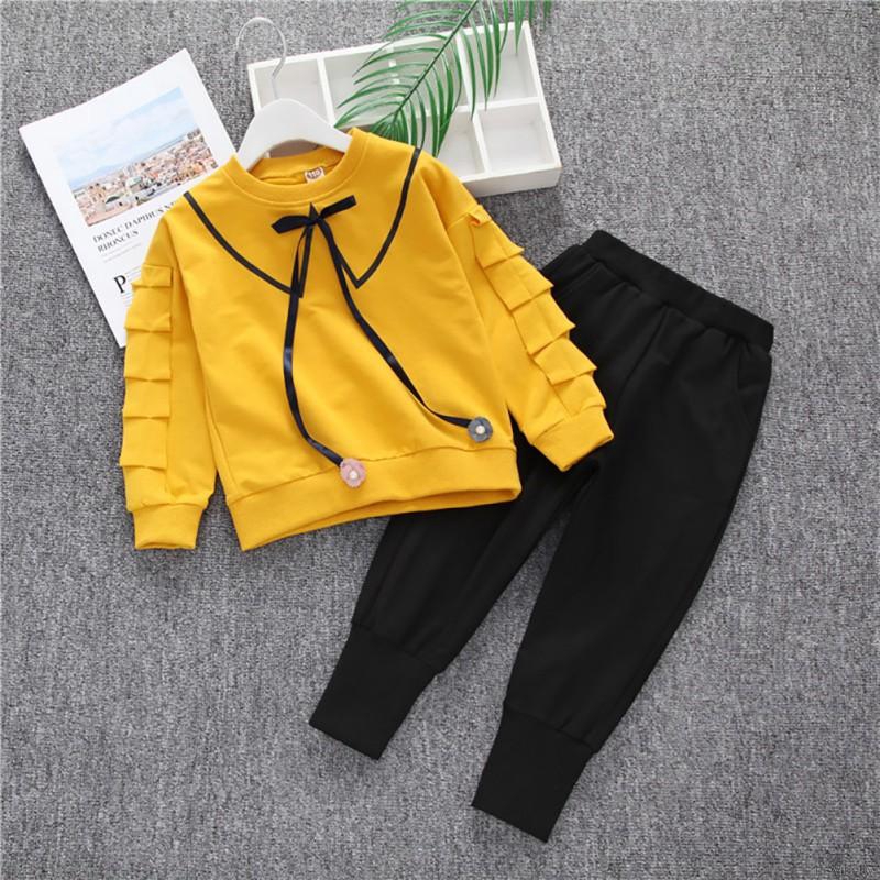 Set quần dài và áo thun tay dài dễ thương phong cách Hàn Quốc cho bé gái