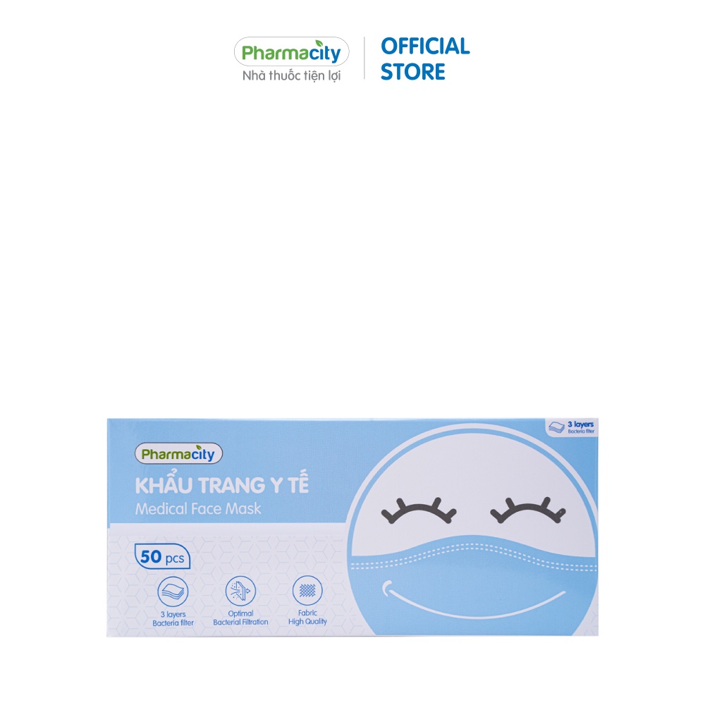 Khẩu trang y tế 3 lớp màu xanh Pharmacity (50 cái/hộp)
