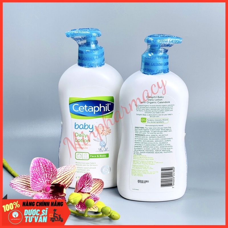 Sữa Dưỡng Ẩm Da Hàng Ngày Cho Bé CETAPHIL Chiết xuất hoa cúc Calendula hữu cơ 400ml Baby Daily Lotion - Minpharmacy