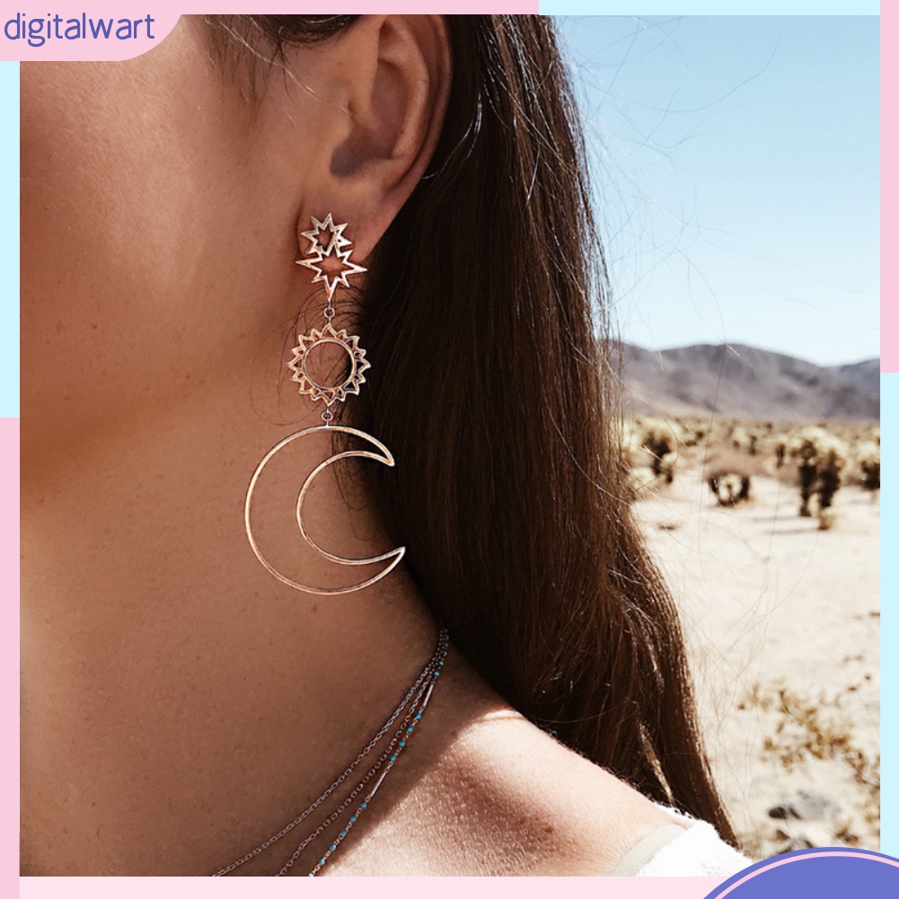 Khuyên Tai Dài Hình Trăng Sao Phong Cách Bohemian Thanh Lịch Dành Cho Nữ