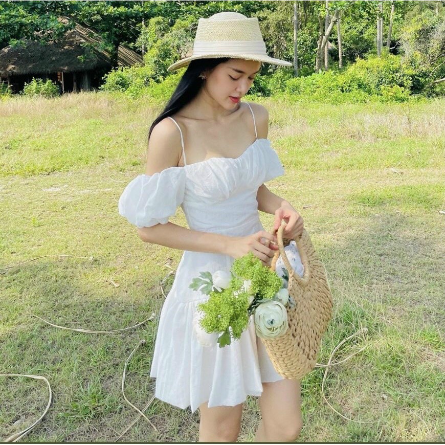 ĐẦM TRỄ VAI TRẮNG BÈO (WHITE LINEN DRESS)