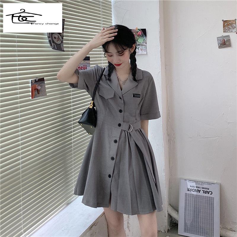 Đầm Thiết Kế Xếp Ly Cổ Bẻ Phong Cách Hàn Quốc Thời Trang Mùa Hè Hàng Mới 2022