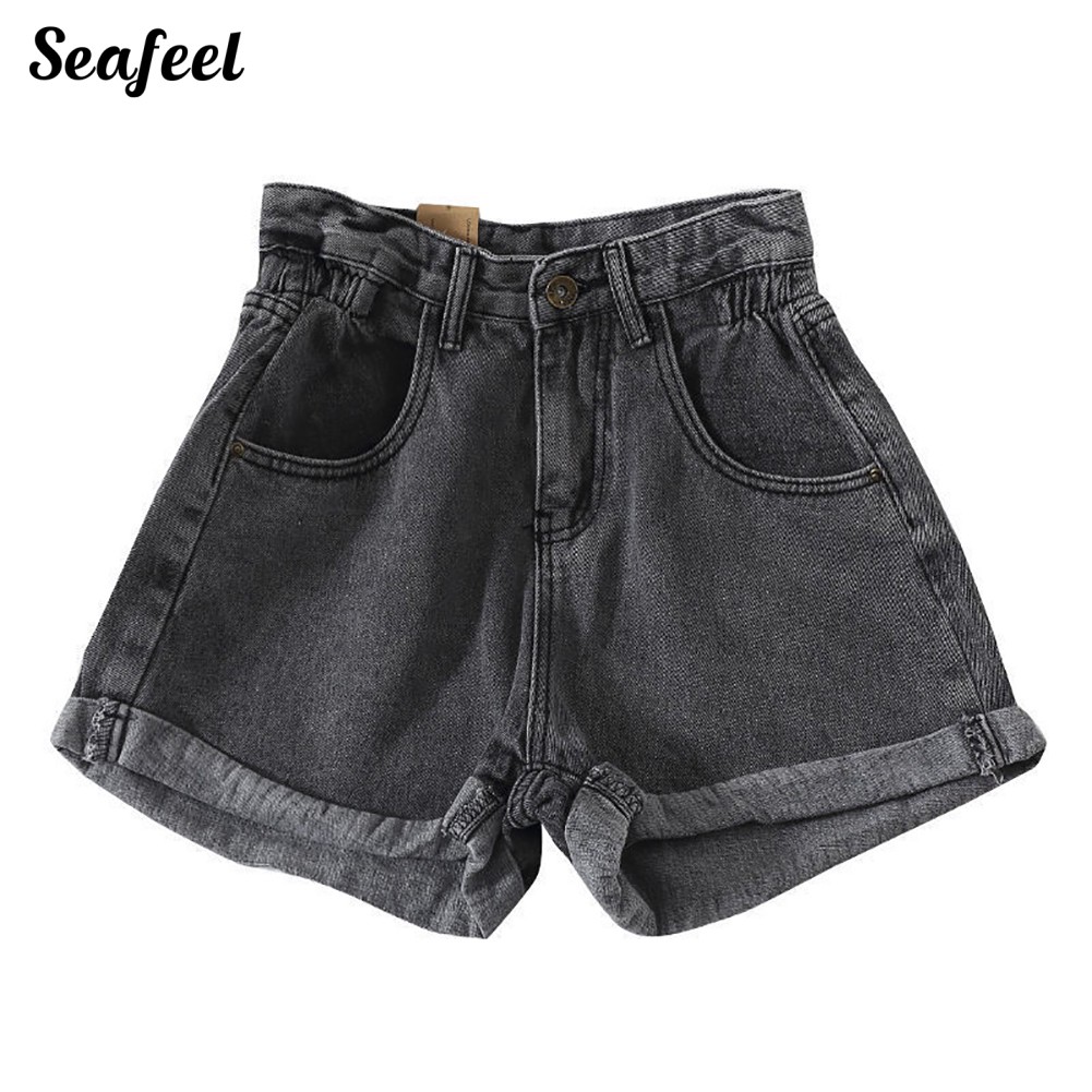 Quần Đùi Jeans Denim Lưng Cao Ống Rộng Hợp Thời Trang Cho Nữ