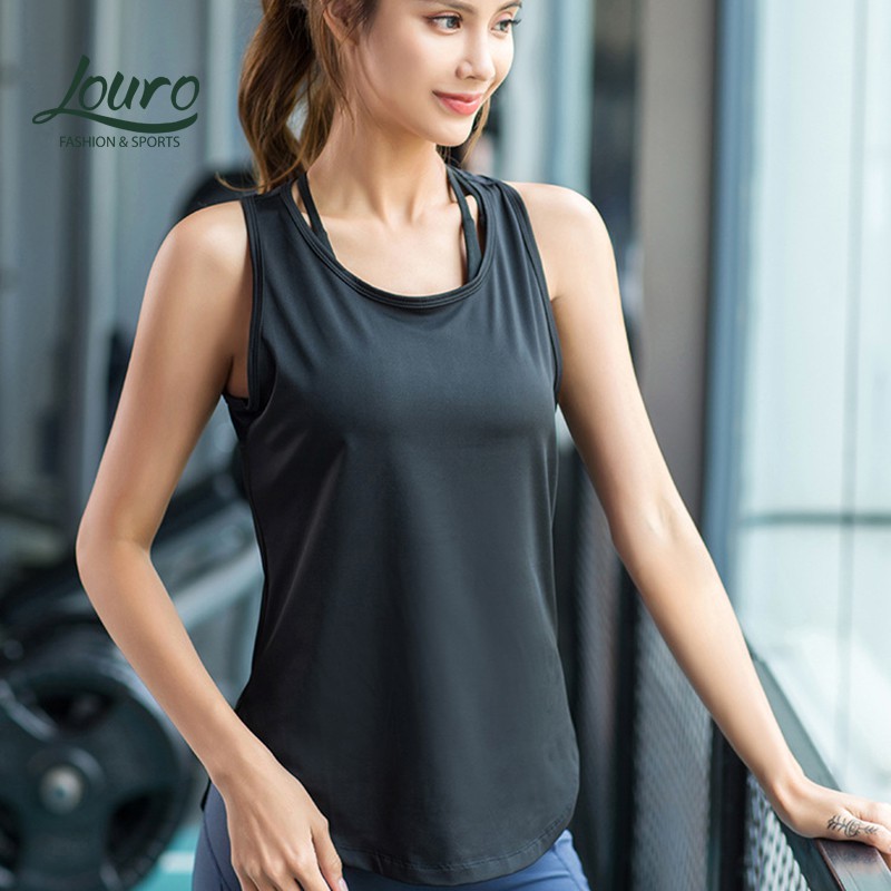 Áo tanktop nữ tập gym Louro FA70🍀FREESHIP🍀kiểu áo tanktop nữ tập thể thao, yoga, zumba, co giãn 4 chiều