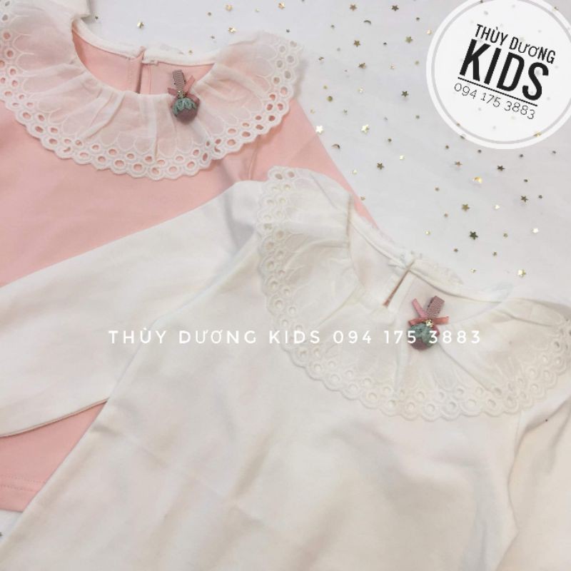 Áo cotton cổ sen màu trắng và hồng đáng yêu cho bé gái.