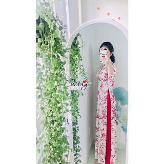 Áo dài trắng hoa đào