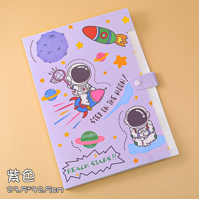 Túi Đựng File Tài Liệu A4 5 Ngăn Phi Hành Gia Cute,Chất Liệu PVC Mềm Dẻo