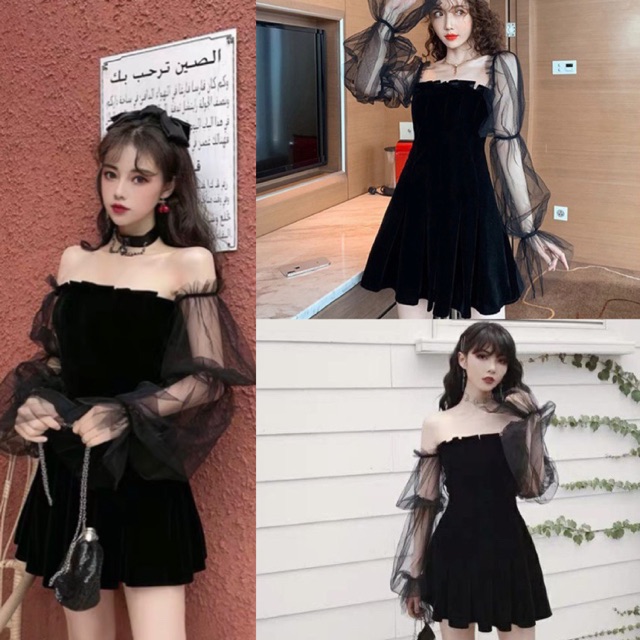 Đầm body,BLAPINK,thiết kế suông,chất nhung kèm tay lưới- Nana Dress